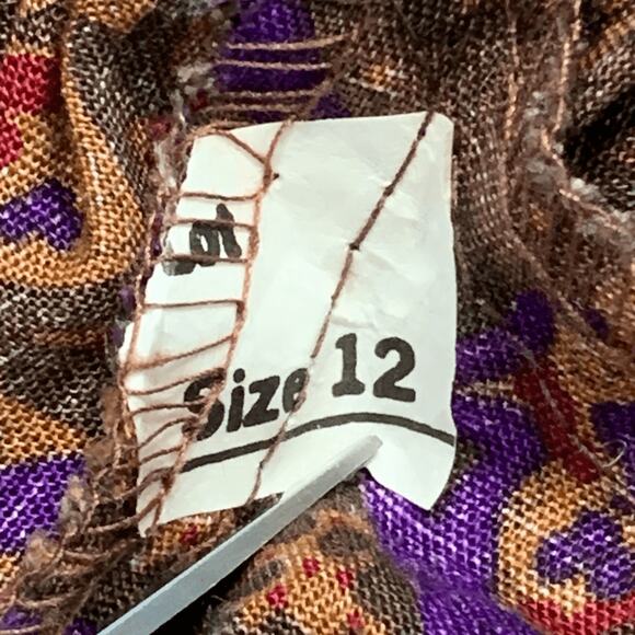 Vintage 90s Rayon Midi Skirt Taupe Purple Paisley Lattice Plaid Print High Waist - Picture 9 of 10